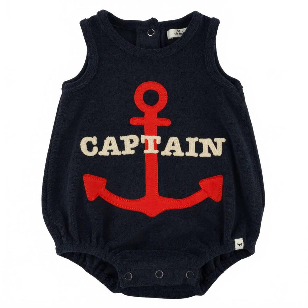 NEW OH BABY! kids captain with anchor applique bubble in navy